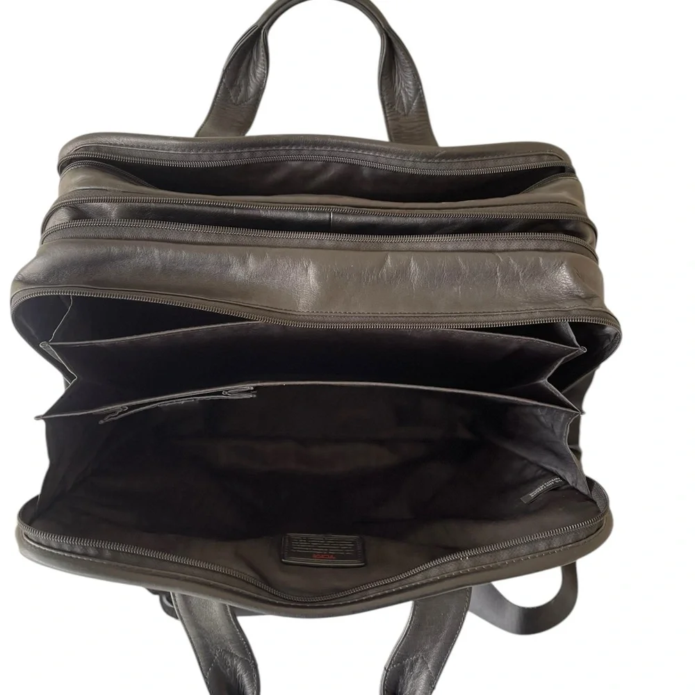 TUMI Black Leather Expandable Laptop Briefcase